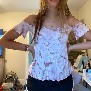 american eagle pink tie dye shoulderless shirt